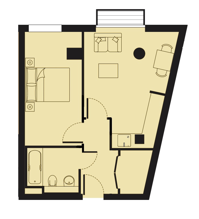 One bedroom apartment in a new house in London.